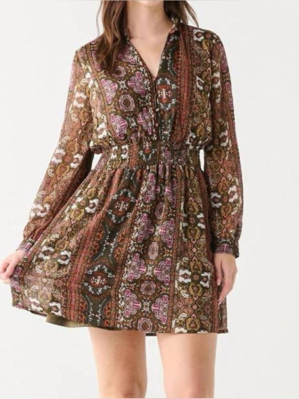 Black Tape NWT Ruffles boho‎ lined Long-Sleeve Dress